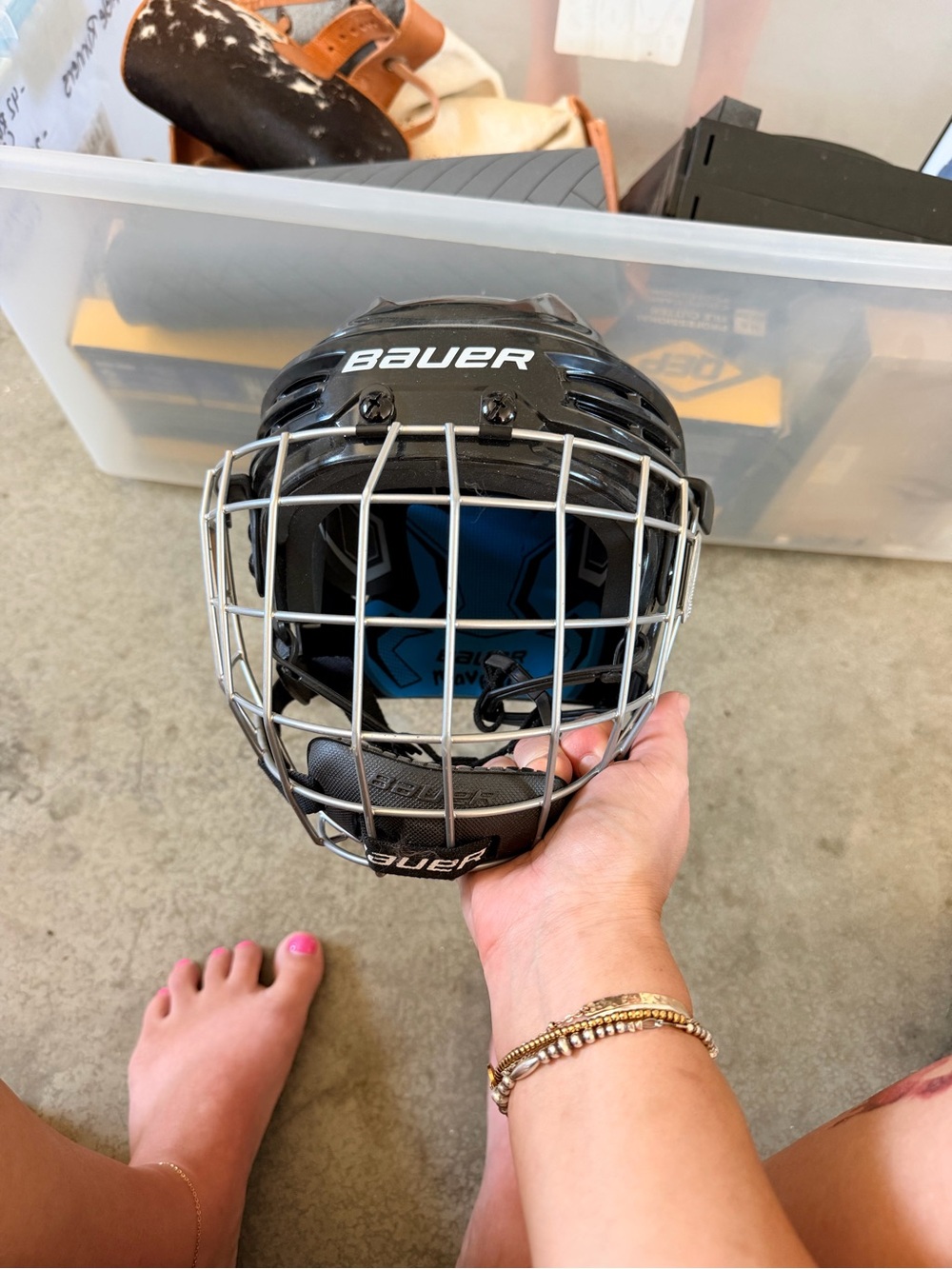Bauer Black Hockey/Rodeo Helmet with Silver Cage